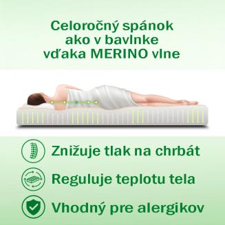 Pr&iacute;rodn&yacute; matrac Merino LUX &ndash; vhodn&yacute; pre alergikov, uvoľňuje svaly a chr&aacute;ni chrb&aacute;t.