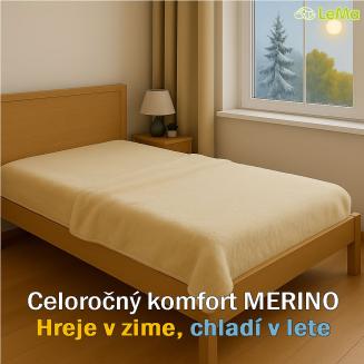 Deka z vlny Merino Natur - 100 % ovčia vlna Merino, priedu&scaron;n&aacute;, hrejiv&aacute; a hypoalerg&eacute;nna deka pre zdrav&yacute; sp&aacute;nok a pohodlie domova.