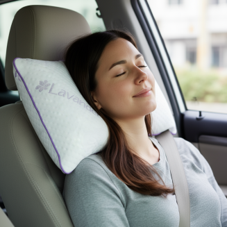 Tvrd&yacute; cestovn&yacute; ortopedick&yacute; vank&uacute;&scaron; s levanduľou &ndash; pohľad na bočn&uacute; stranu a v&yacute;&scaron;ku 35 cm