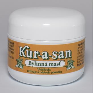 Bylinn&aacute; masť Kur-a-san 150ml. Ide&aacute;lna pre regener&aacute;ciu po fyzickej n&aacute;mahe aj na každodenn&uacute; starostlivosť o nam&aacute;han&eacute; partie tela.