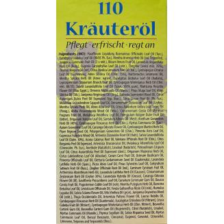 Kr&auml;uter olej 110 - koncentrovan&yacute; bylinn&yacute; olej zo 110 rastl&iacute;n na mas&aacute;ž, osvieženie, relax&aacute;ciu a starostlivosť o telo i myseľ.