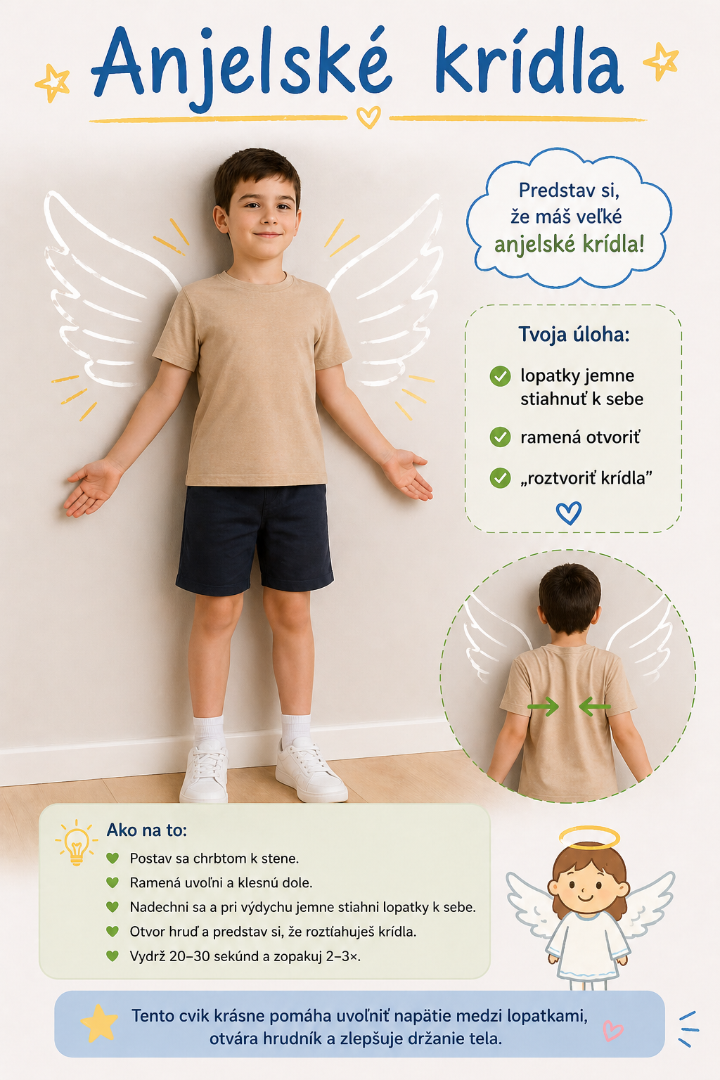 Cvik Anjelsk&eacute; kr&iacute;dla pre spr&aacute;vne držanie tela u det&iacute;